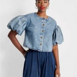 Future Collective Target Puff Sleeve Denim top sz Large